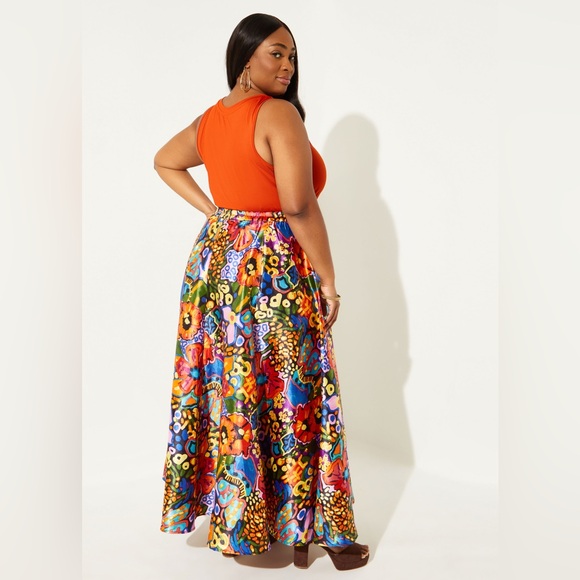 ASHLEY STEWART NWT 2X Floral Print Satin Maxi Skirt • Vibrant Colorful Rainbow - Picture 8 of 10